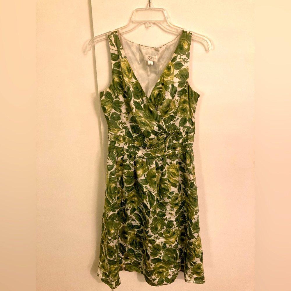 Vintage inspired green floral sun dress- knee length